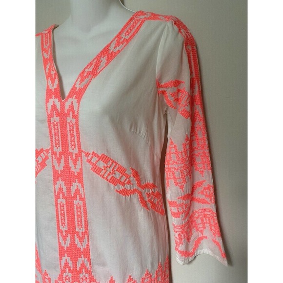 YOANA BARASCHI WHITE/NEON PINK "EMBROIDERED" DRESS RESORT~COVER UP~XS - Picture 2 of 4